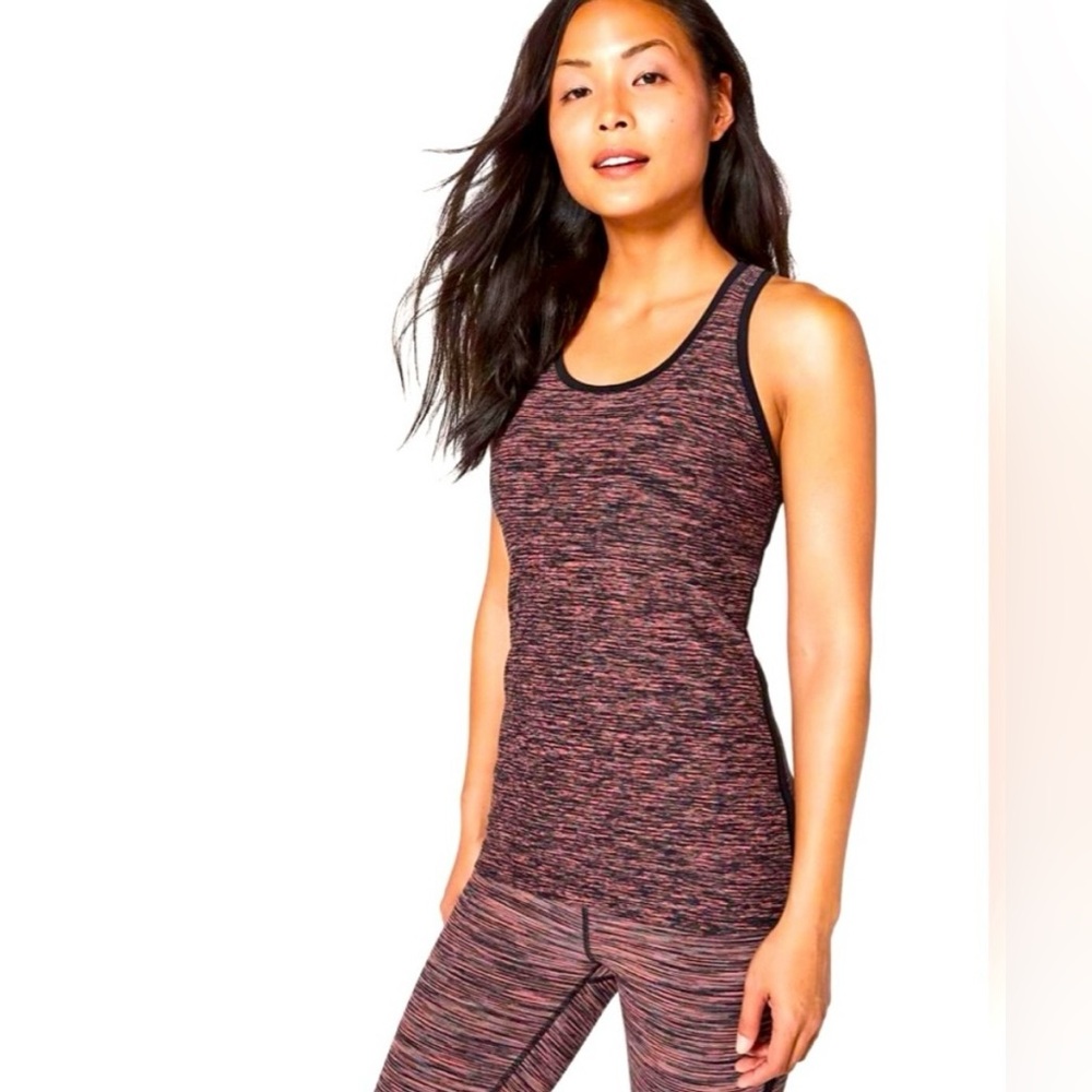 EUC- Lululemon Cool Racerback II Lined Up Warp Speed Filtered Orange/Black
